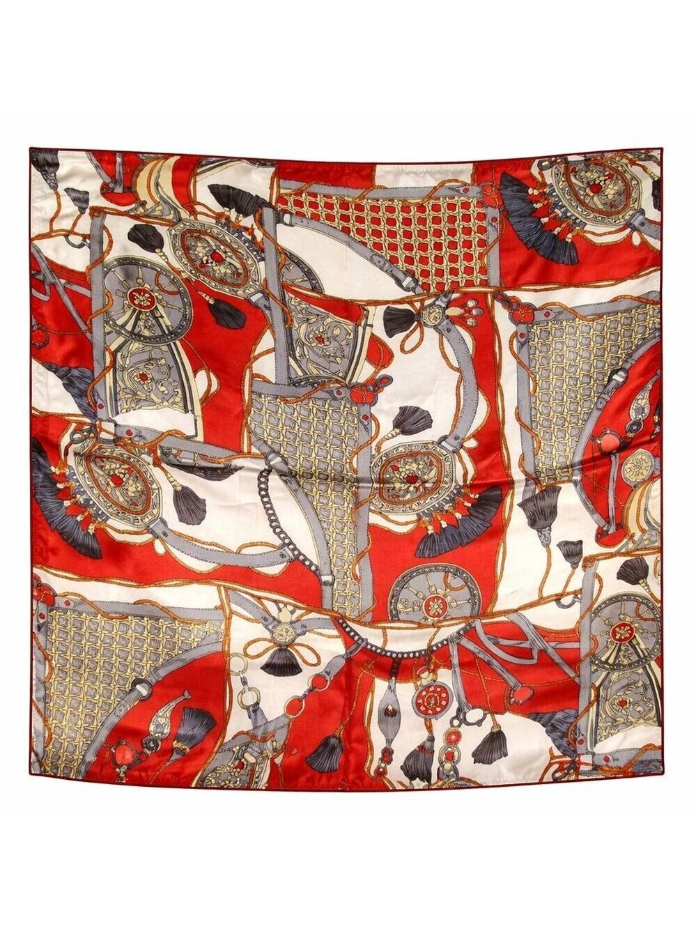 Red Equestrian Harness Satin Square Scarf 20x20 Hair Neck Head Wrap
